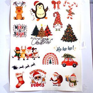 17 Handmade Colorful Christmas Stickers, decorate, holiday, santa, snowman